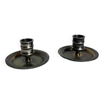 2 Silver Metal Candle Holders with Rope Details