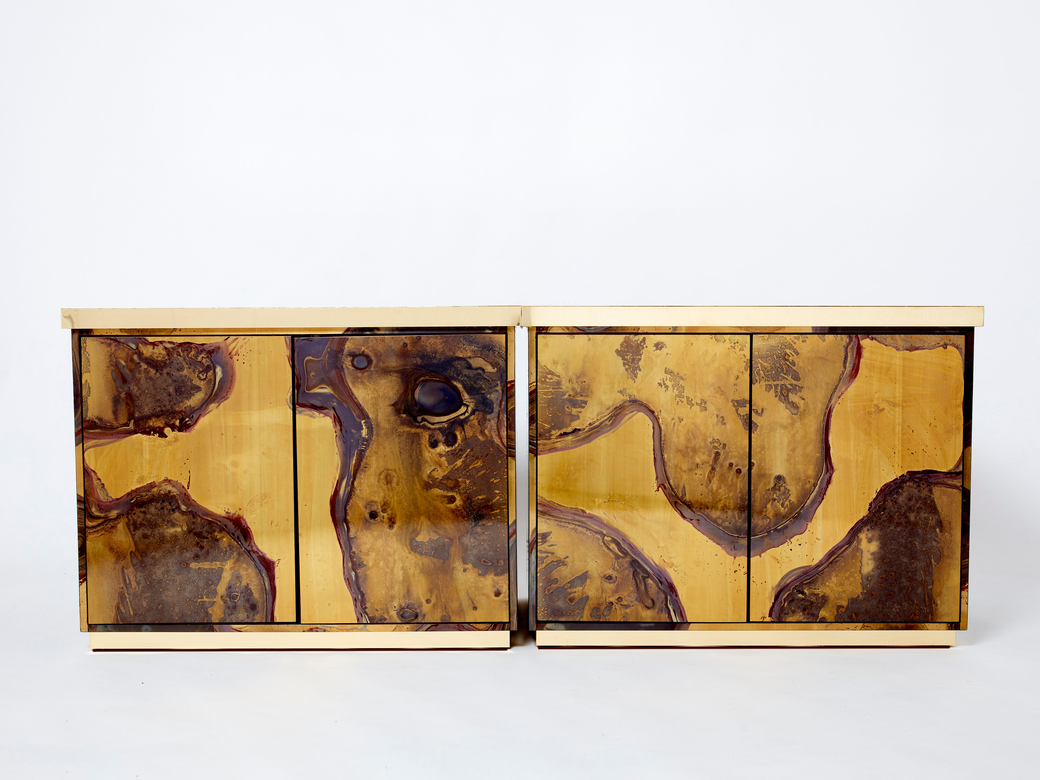 Pair of brass cabinets oxidized 1970