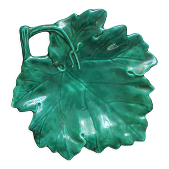Vintage green vine leaf slip ceramic dish