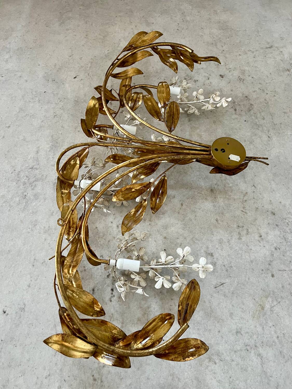 Old and large golden wall lamp Hans Kögl design from the 60s clusters of flowers