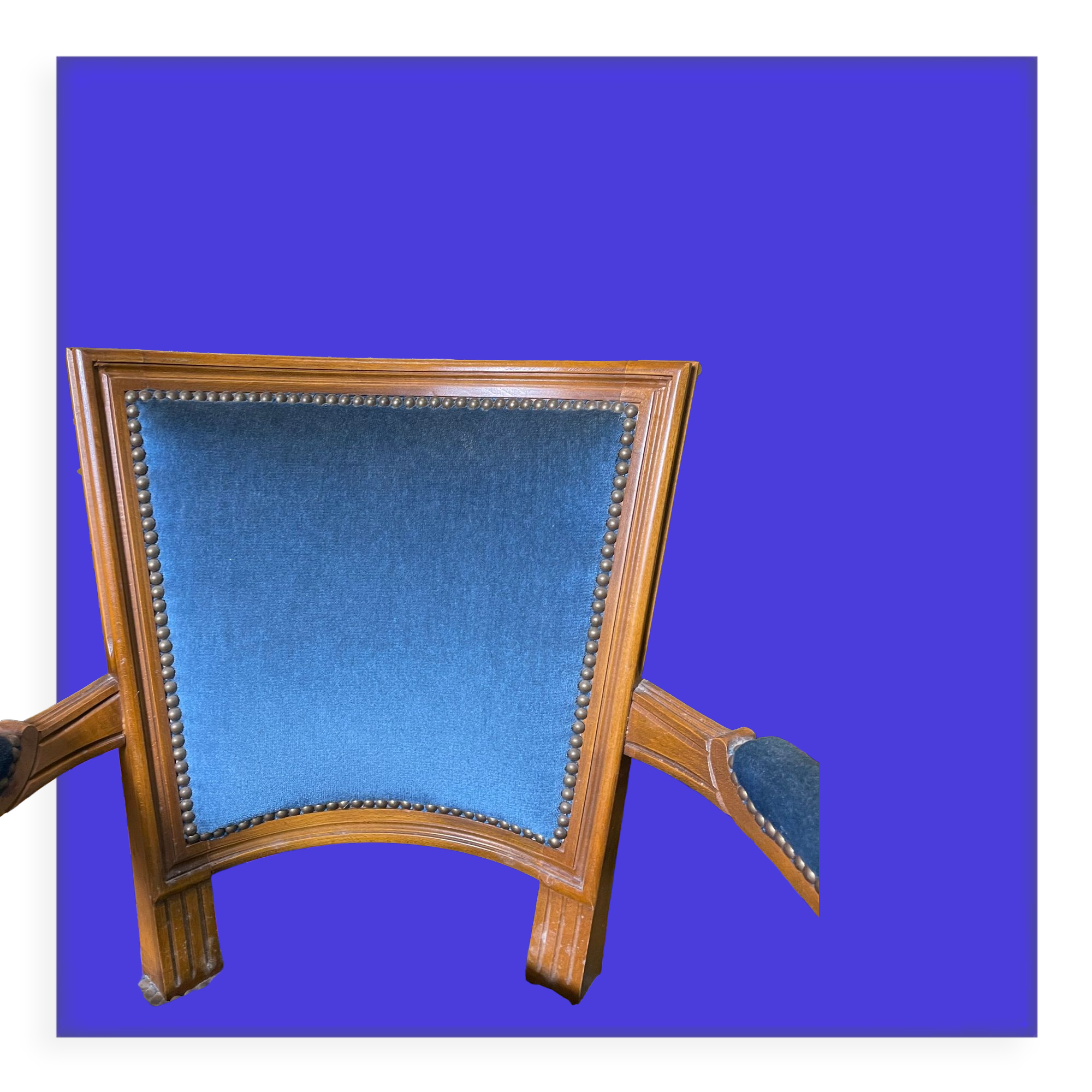 Louis XVI style convertible armchair blue velvet