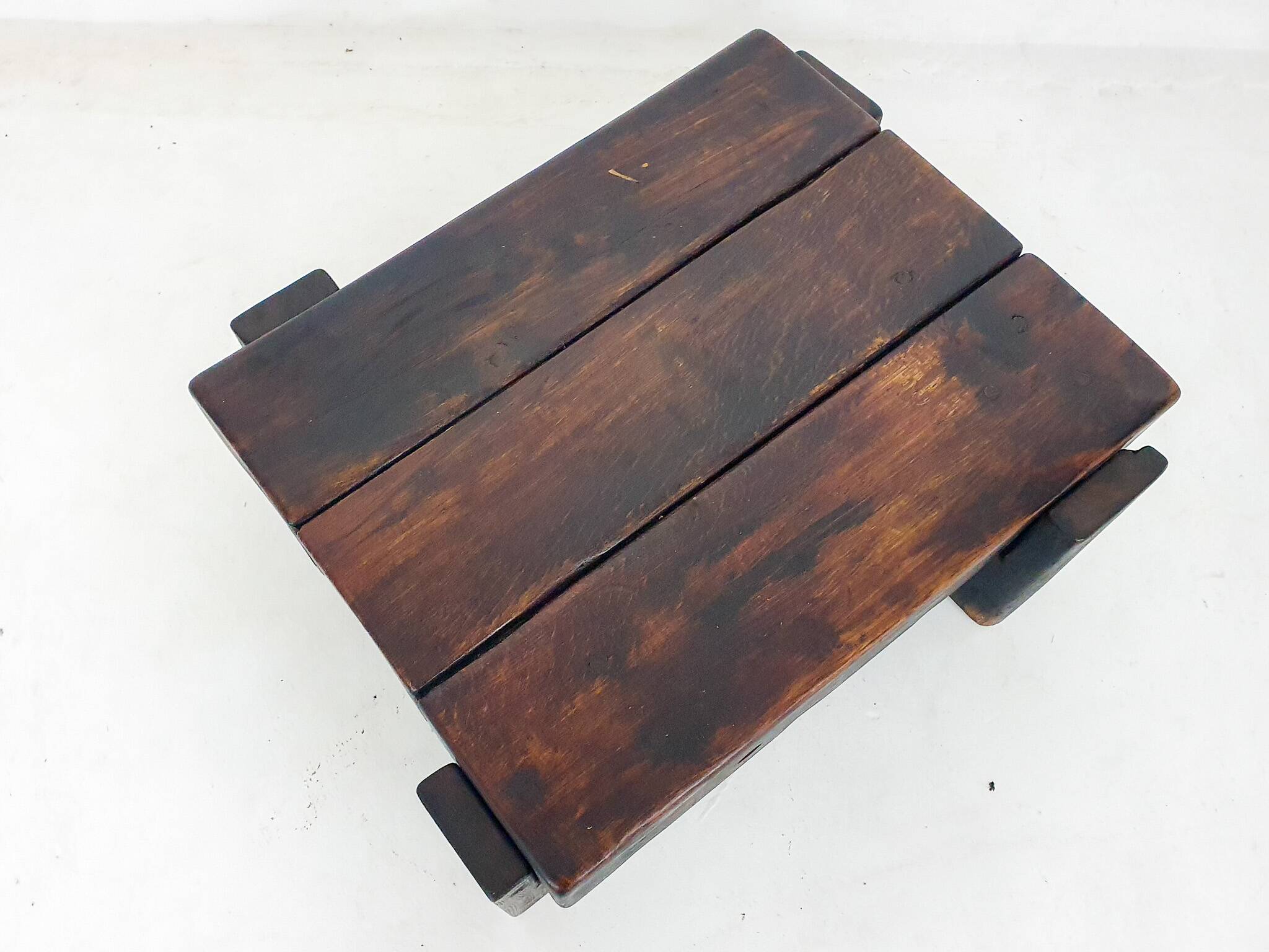 Mid-century brutalist solid wooden coffee table, The Netherlands 1970's
