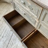 XXL walnut trade counter with multiple drawers