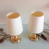 Pair of bedside lamps in golden metal and lampshade creme / vintage years 60-70