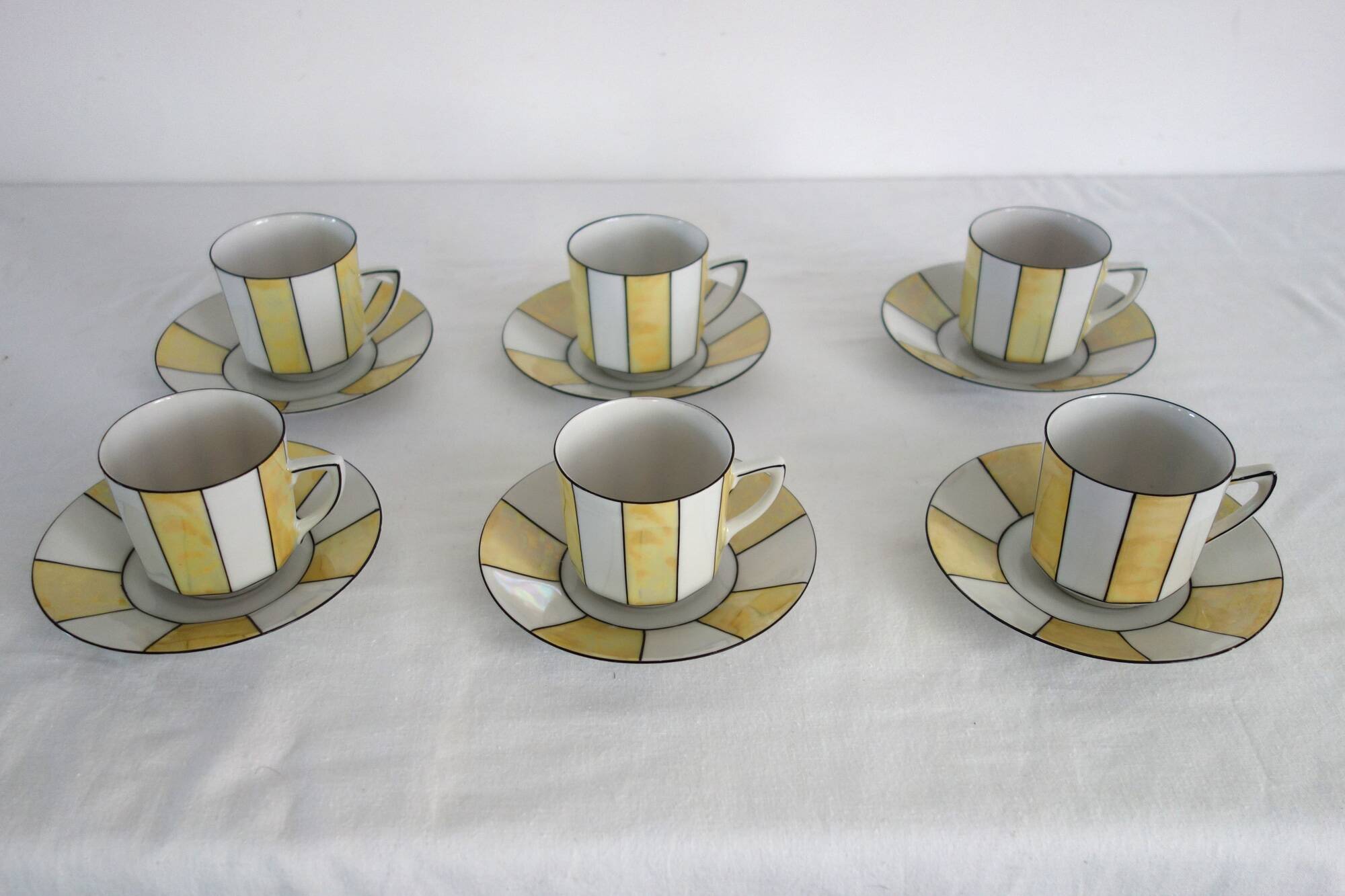6 60s striped iridescent porcelain coffee cups