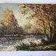 Oil painting on canvas river forest autumnal landscape signed