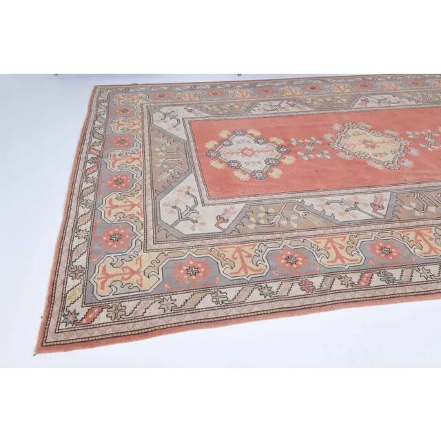 Vintage Turkish hand-knotted wool cotton red area rug 259x351