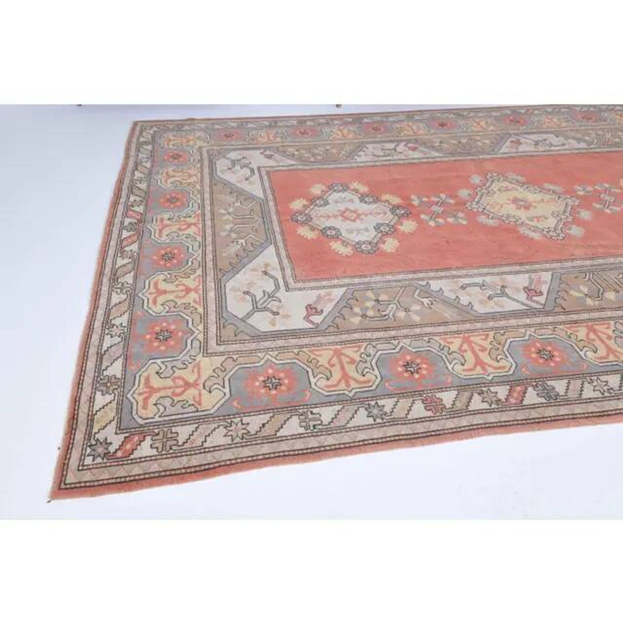 Vintage Turkish hand-knotted wool cotton red area rug 259x351
