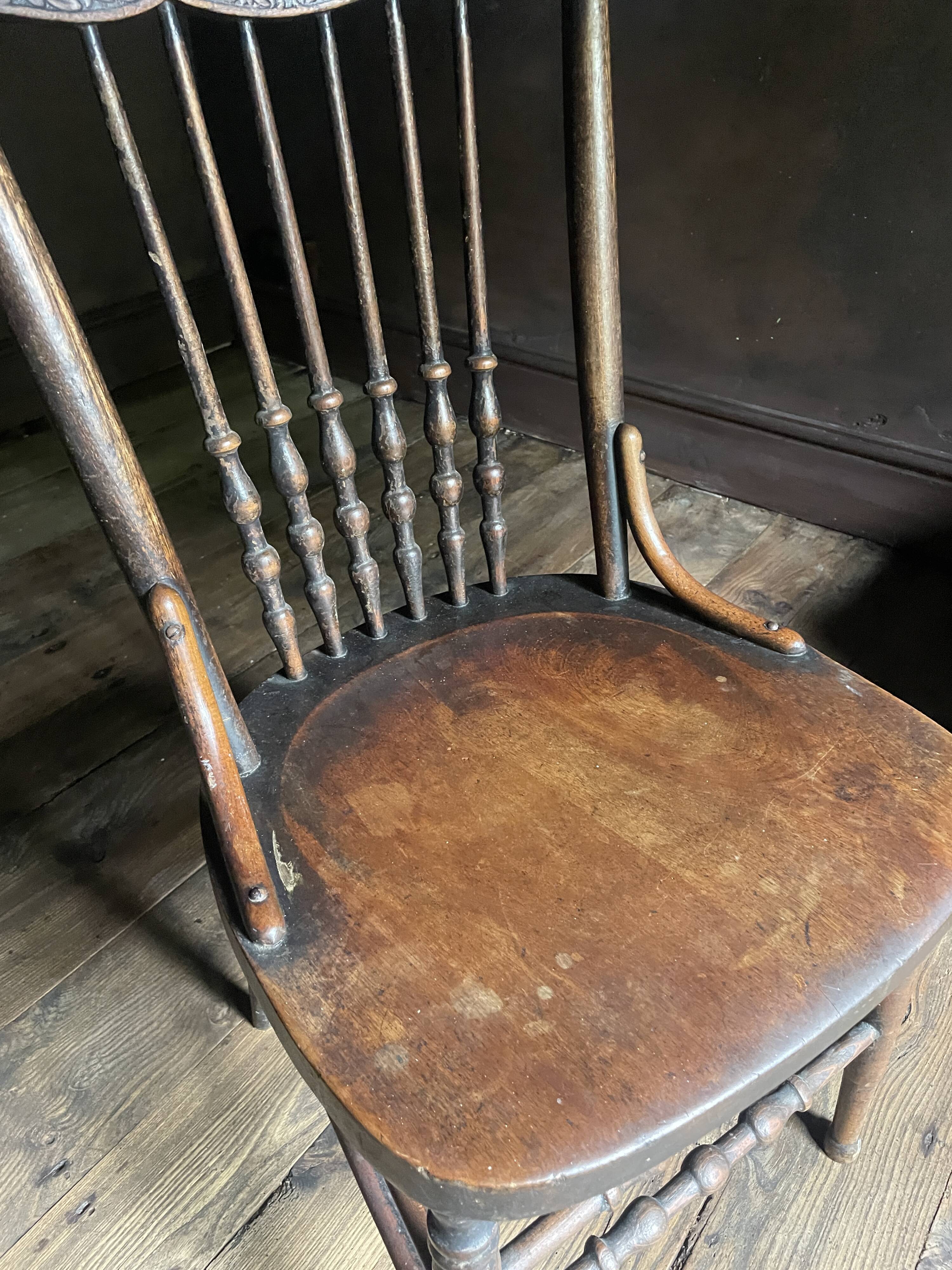 Pair of Antique Country Chairs with Carved Crest Rails | Vernacular Spindle