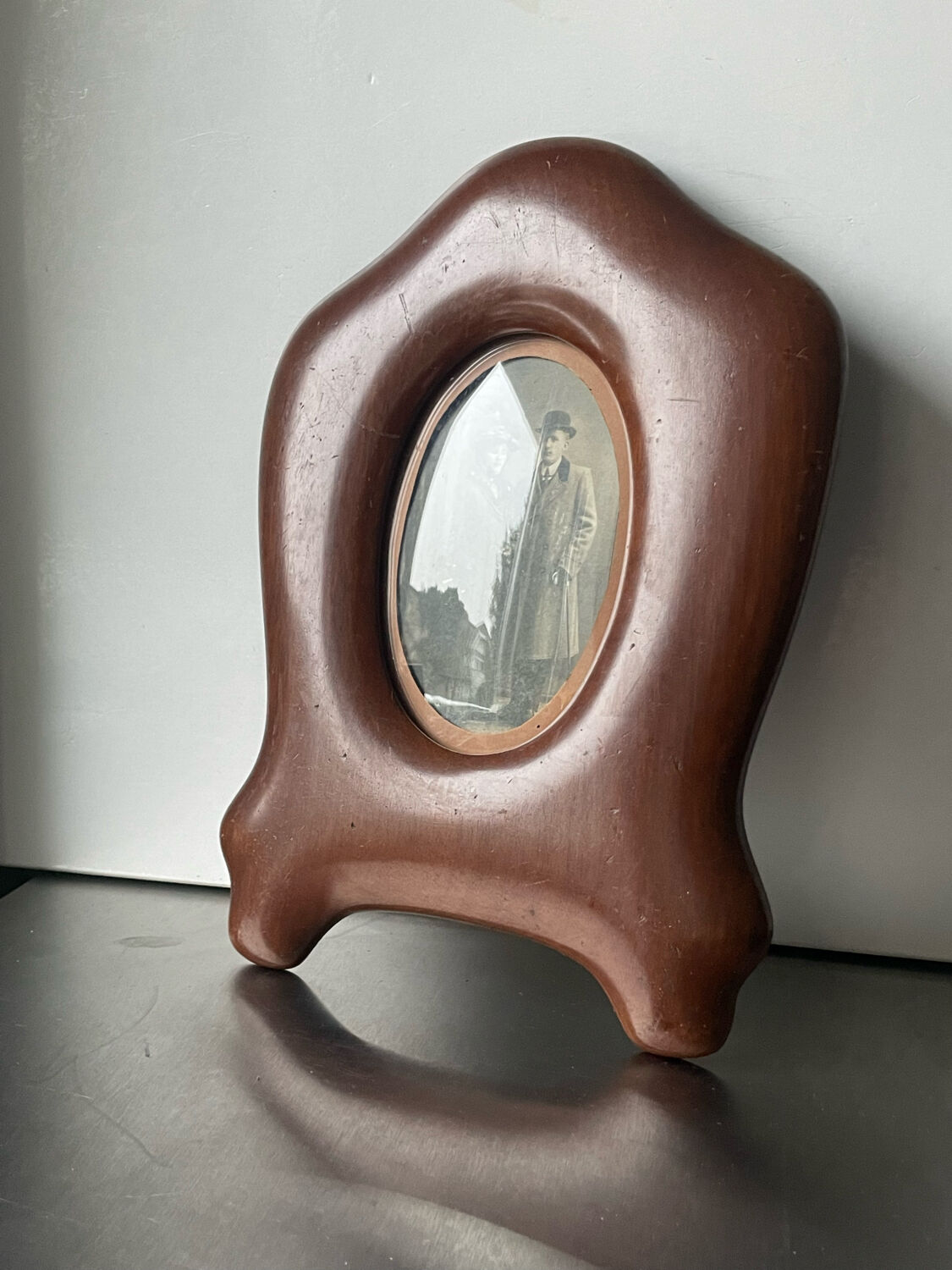 Antique  art nouveau mahogany wooden frame measurements 27.5 cm x 20 cm  convex glass