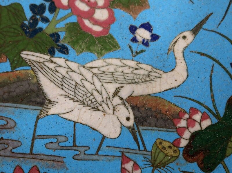 Pair of Round Bronze Dishes and Cloisonné Enamels, Meiji era, Japan – Late nineteenth