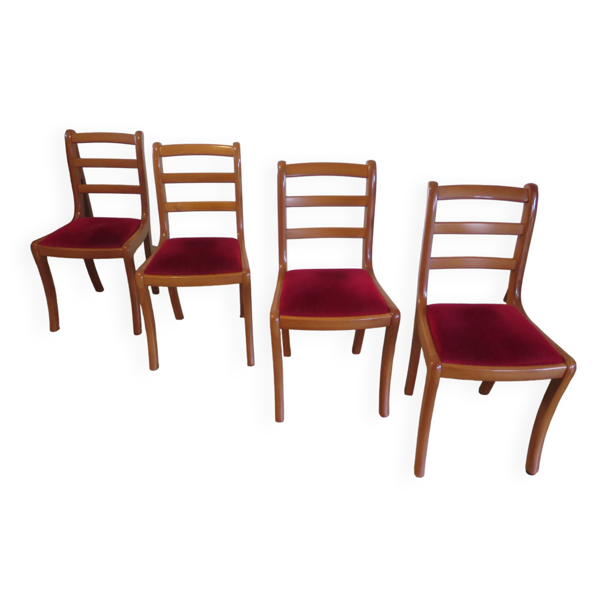 Solid cherry wood chairs and red velvet seat - Set of 4 - Louis Philippe style