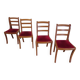 Solid cherry wood chairs and red velvet seat - Set of 4 - Louis Philippe style