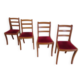 Chaises en merisier massif et assise velours rouge - Lot de 4 - Style Louis philipe