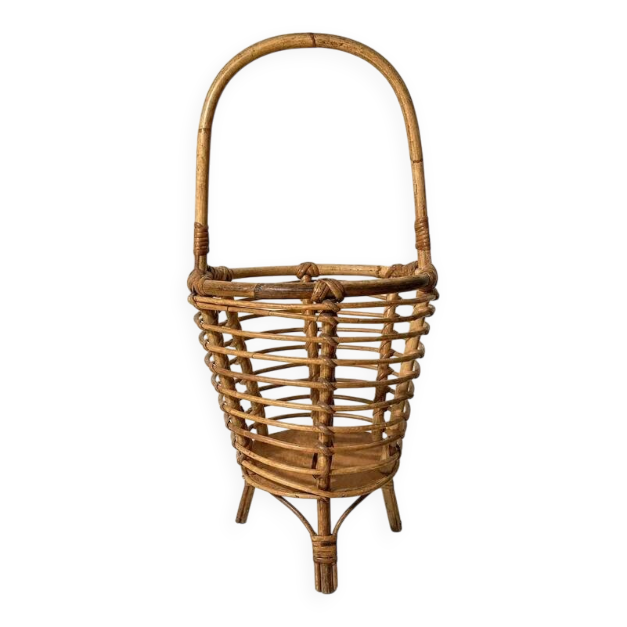 Vintage tripod plant/book holder in rattan – Mid-Century circa 1960