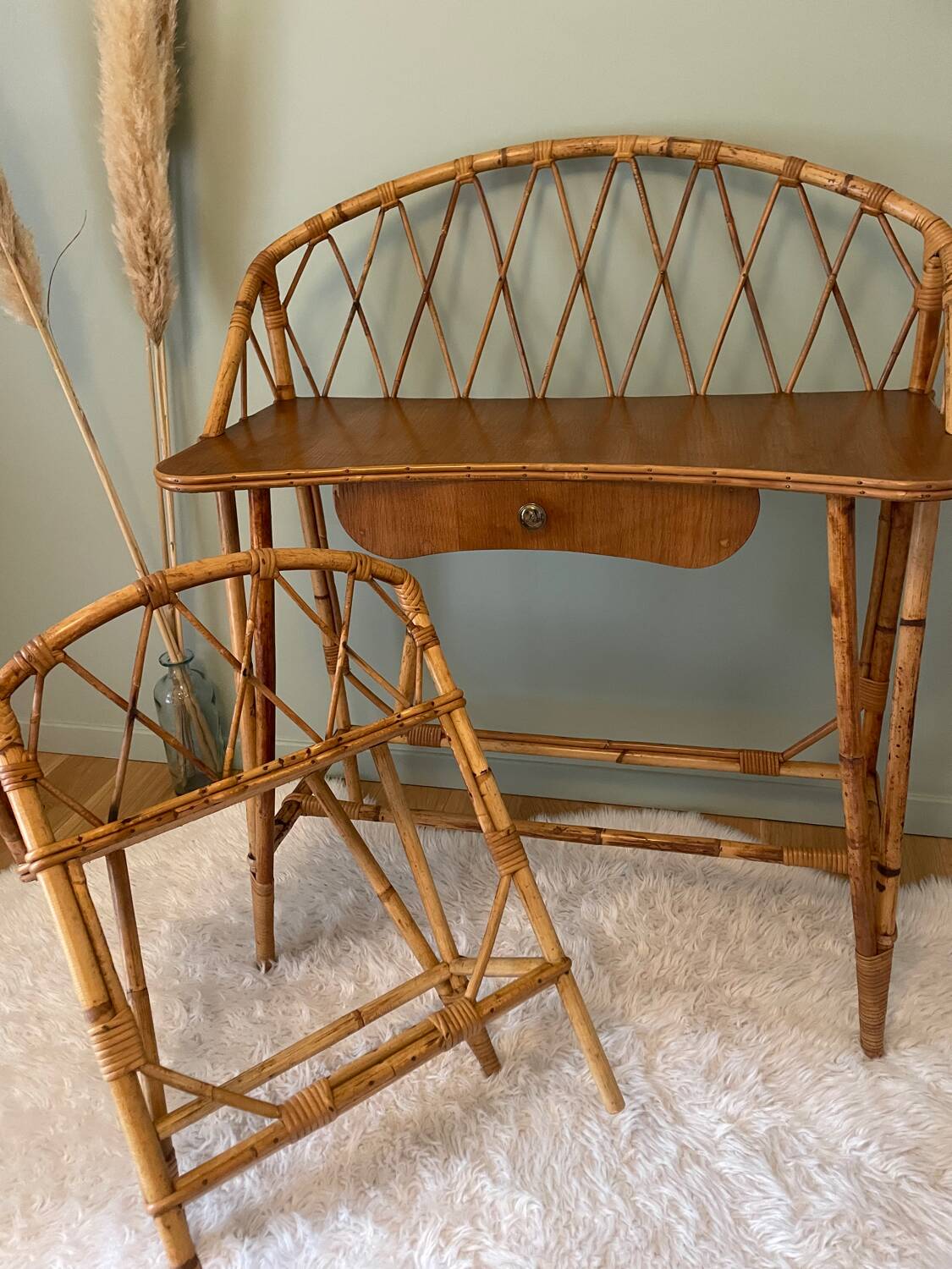 Coiffeuse rotin vintage