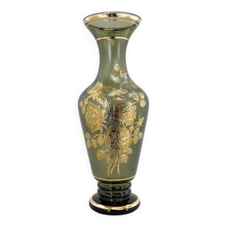 1960s green glass vase with golden decor