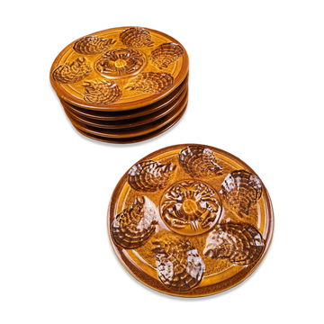 Set of 6 oyster plates – Sarreguemines – brown decor