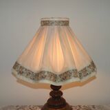 Vintage French Country Style Lamp Turned Wood Base & Layered Fabric Shade