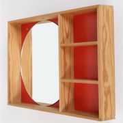 Mid-century wall shelf with mirror / 1970s / maritime pine / Danish modern design / red-orange