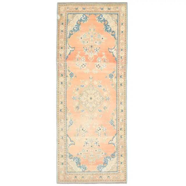 Vintage Turkish Hand-Knotted Wool Cotton Orange Runner Rug  118x304