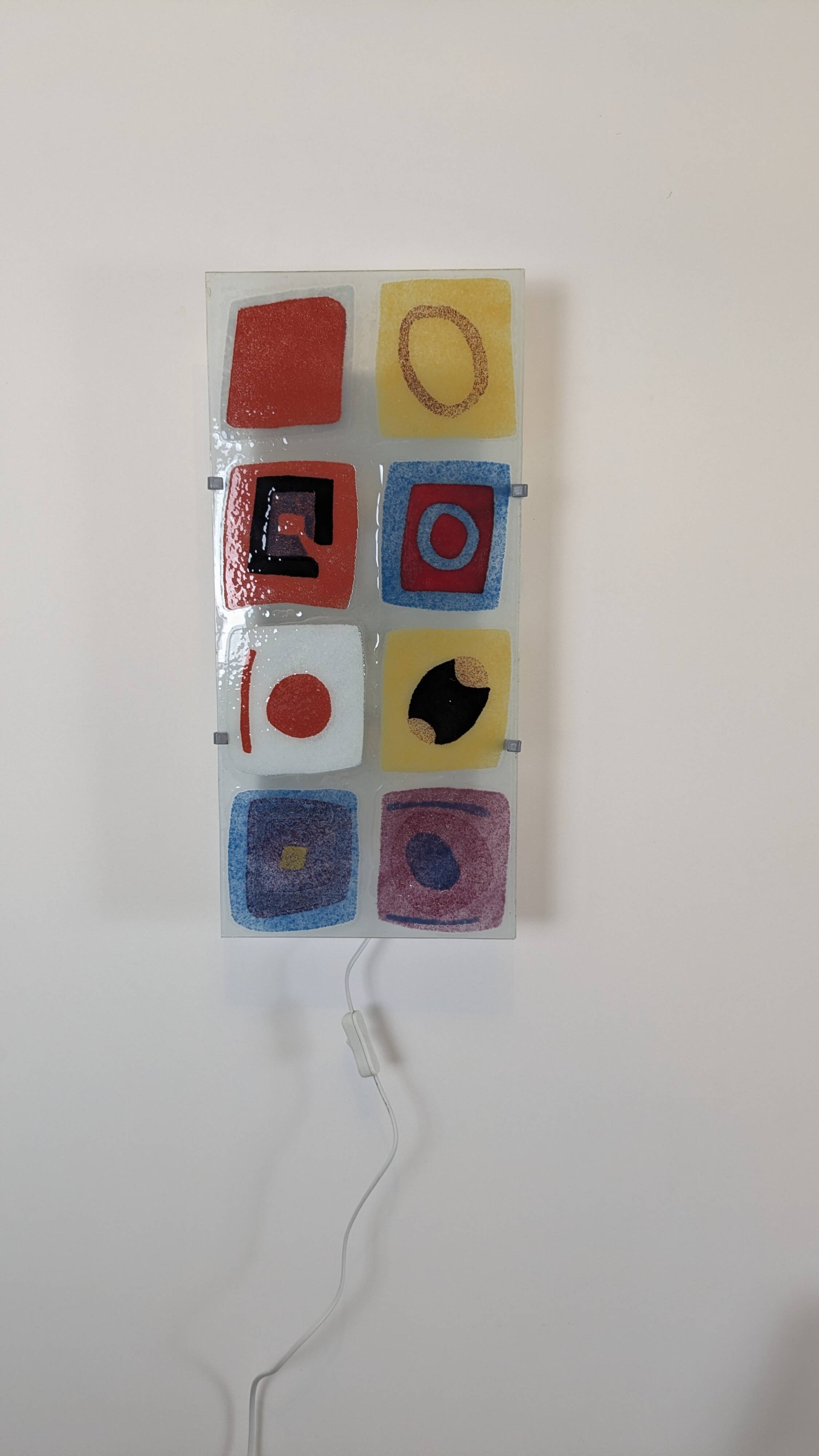 IKEA Gyllen wall lamp in decorated glass, Scandinavian design.