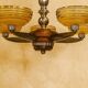 Petitot Art Deco Chandelier – 5 lights – Wood, metal and amber glass, 1920