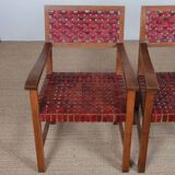 Pair of 1950s bridge chairs in wood and leather