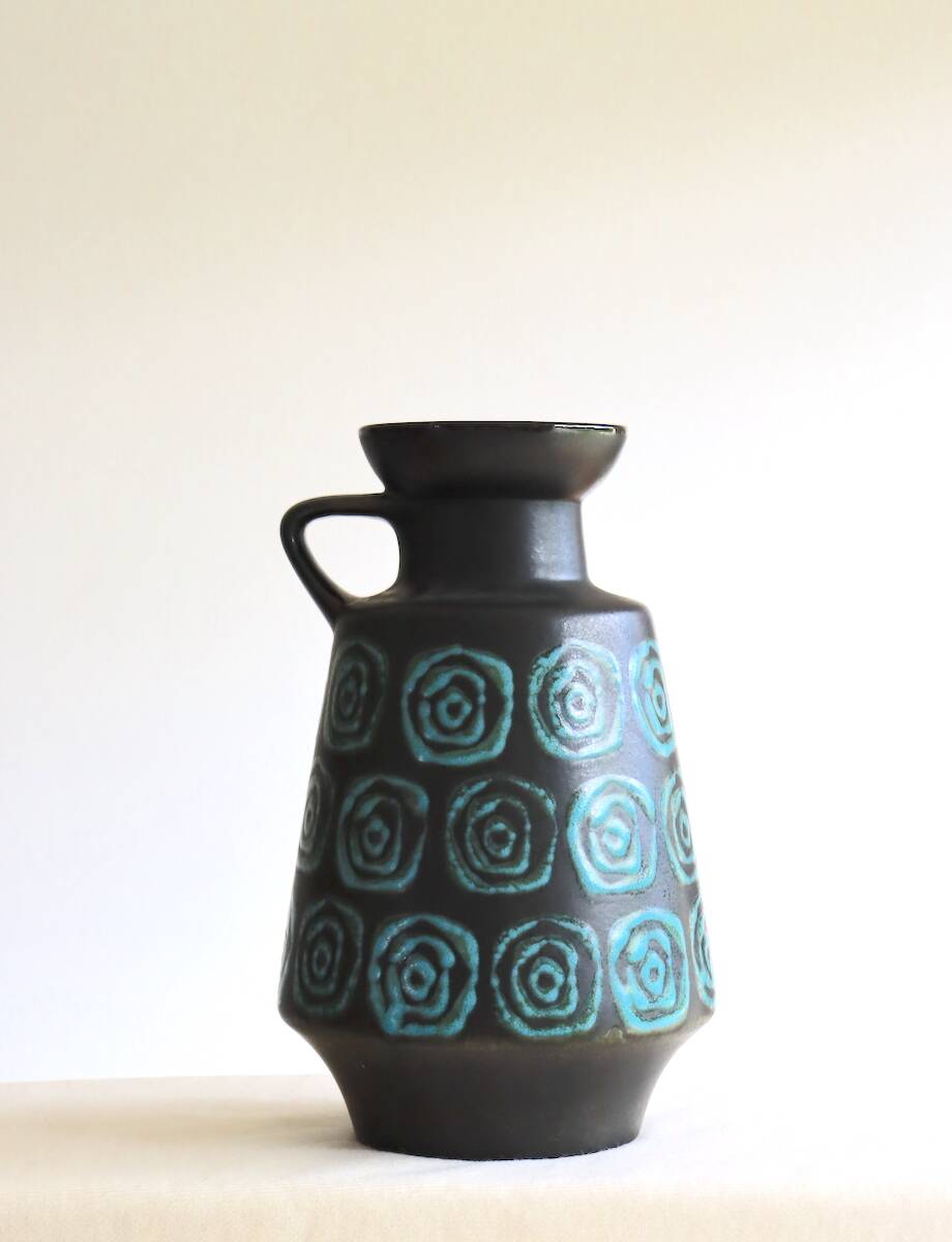 Black vase with turquoise decorations West Germany