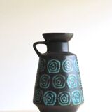Black vase with turquoise decorations West Germany
