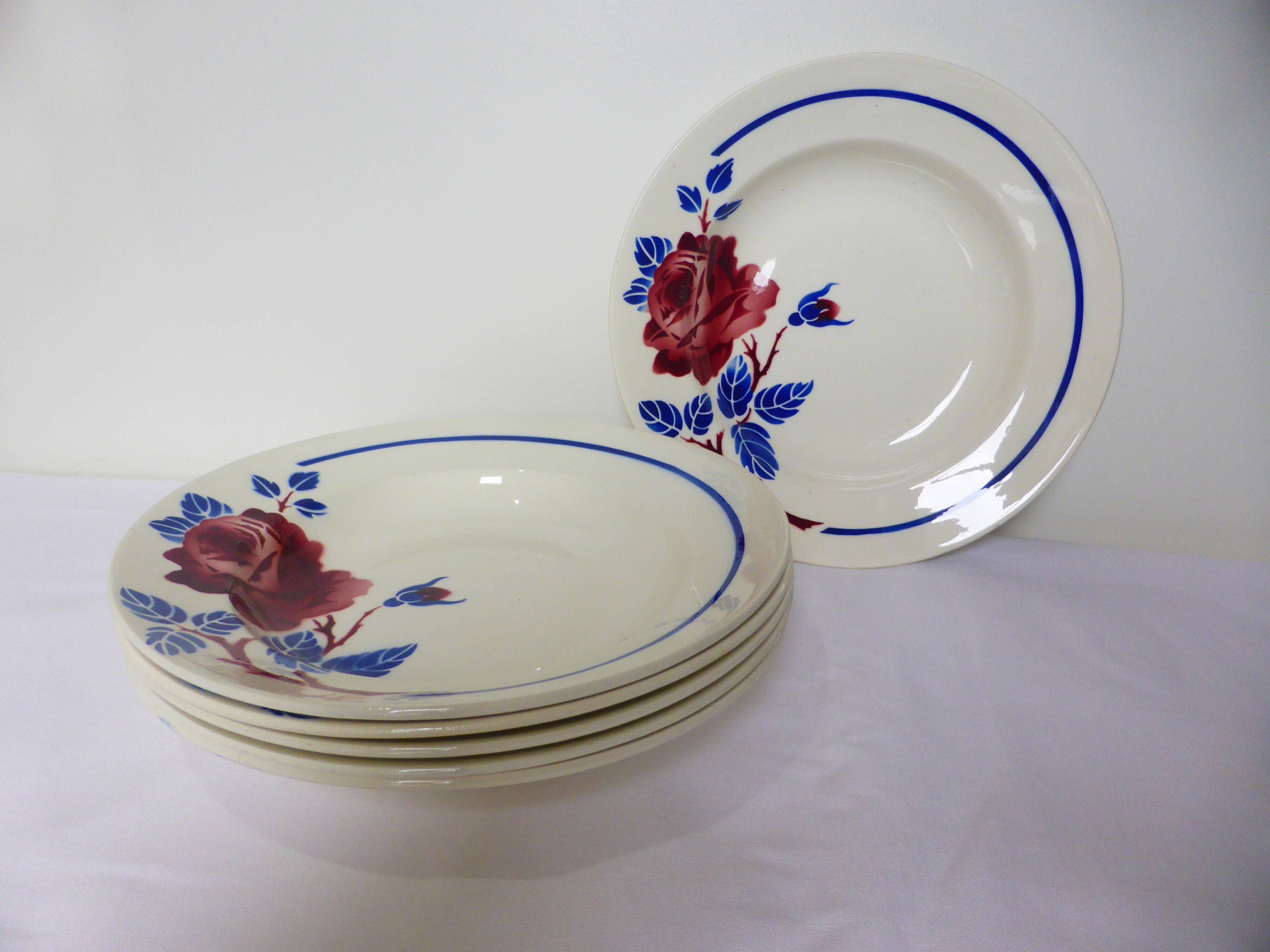 6 vintage K&G Luneville soup plates, Chantal model 221004