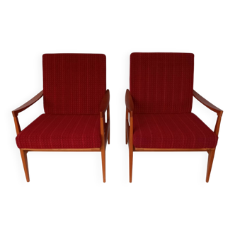 Fauteuils en bois et tissu années 60