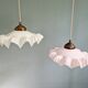 Art Deco trio of suspensions in coloured frilled opaline, 1920-30.