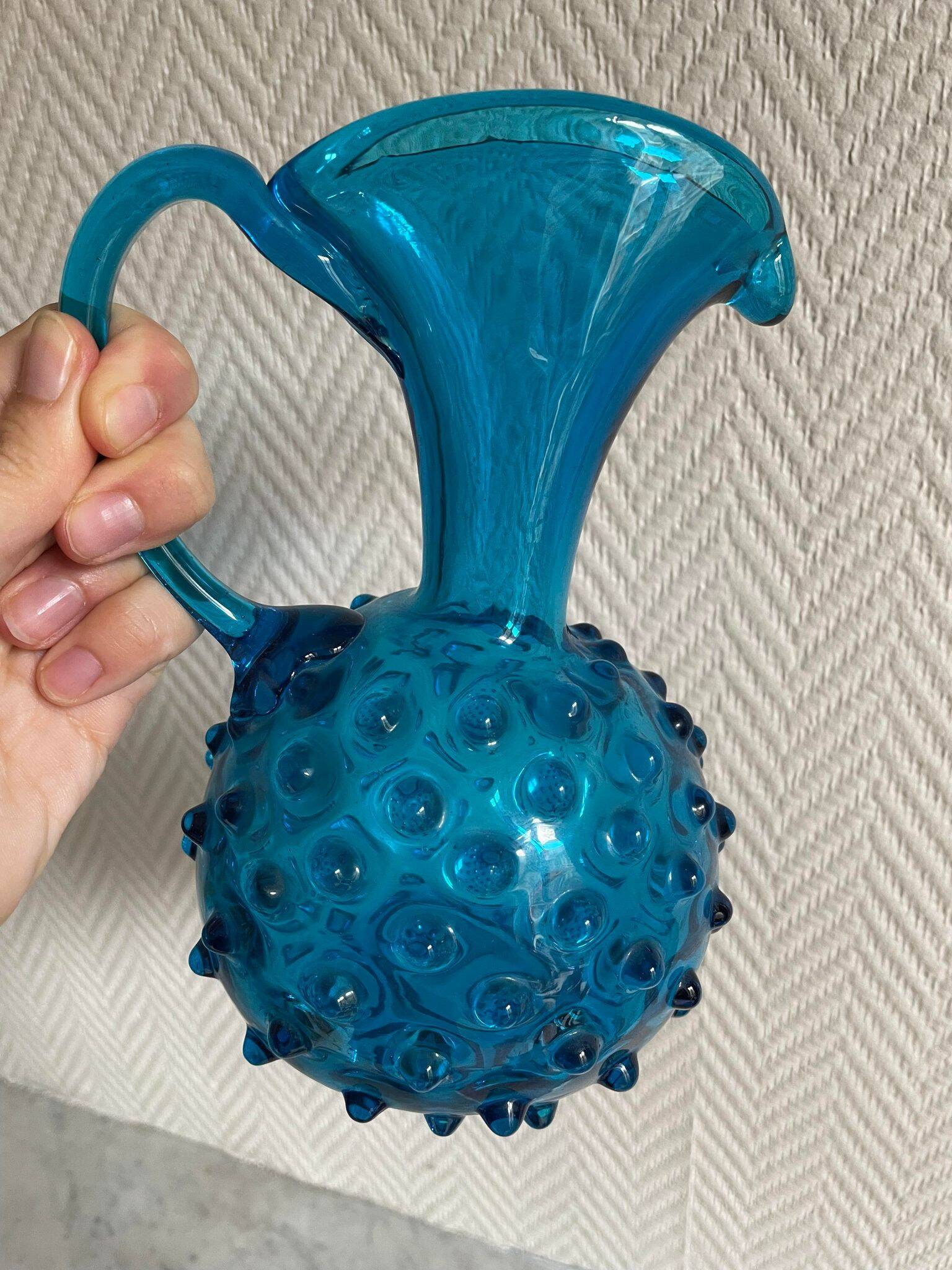 Empoli style studded blue vase