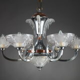 Art Deco chandelier in nickel-plated metal and copper