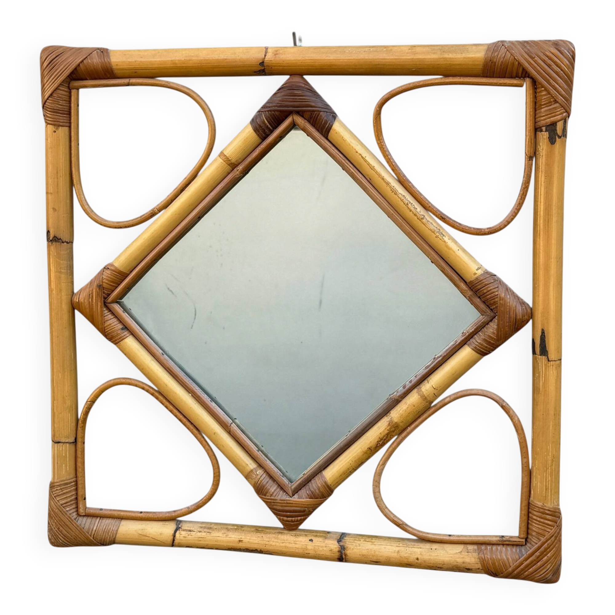 1970s rattan mirror France