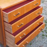 Vintage oak commode with tapered legs and wings from the 1950s.