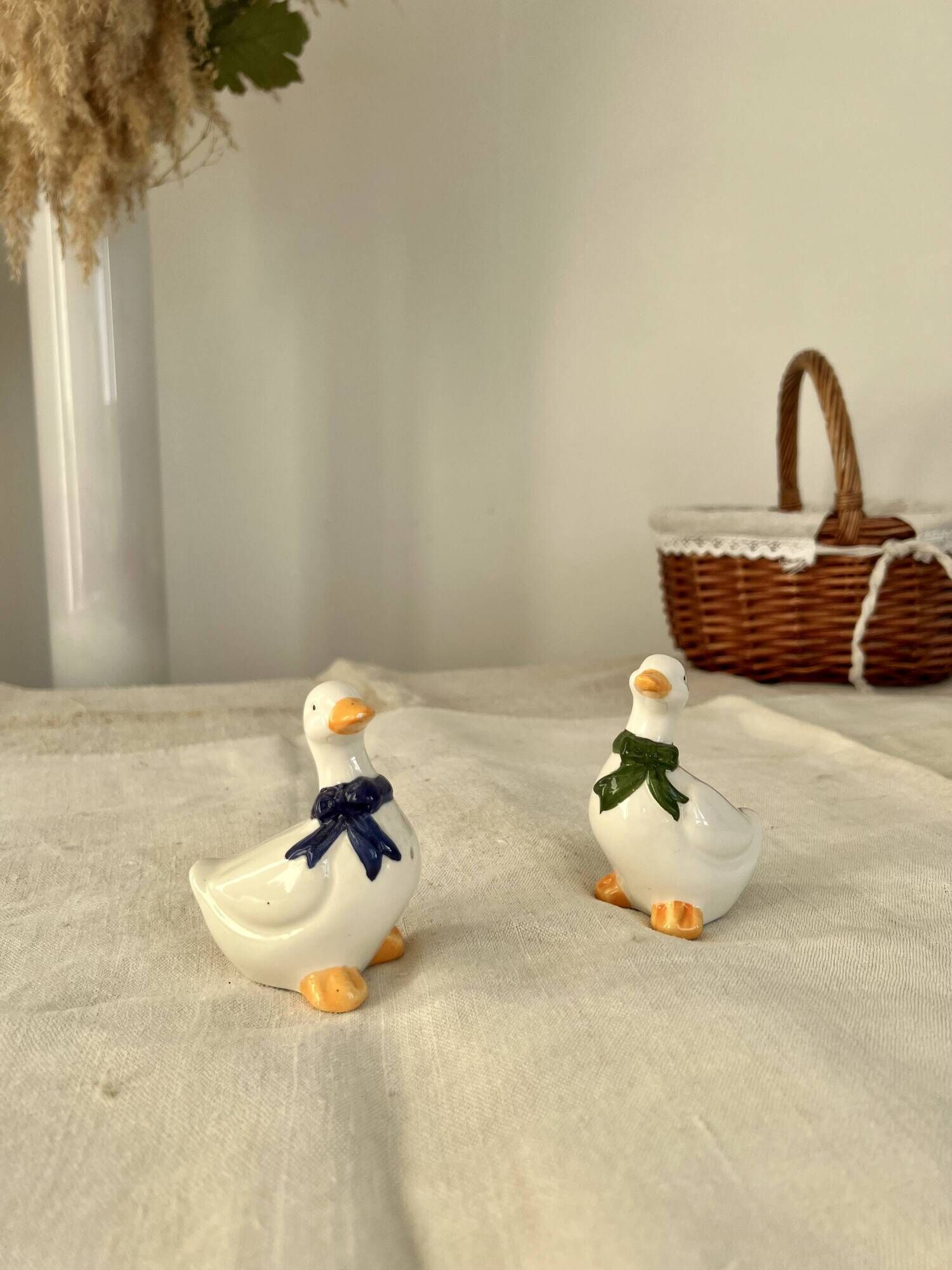 Vintage porcelain salt and pepper shaker in the shape of cottage core geese