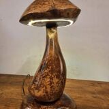 Hand-carved wooden mushroom table lamp with integrated LED