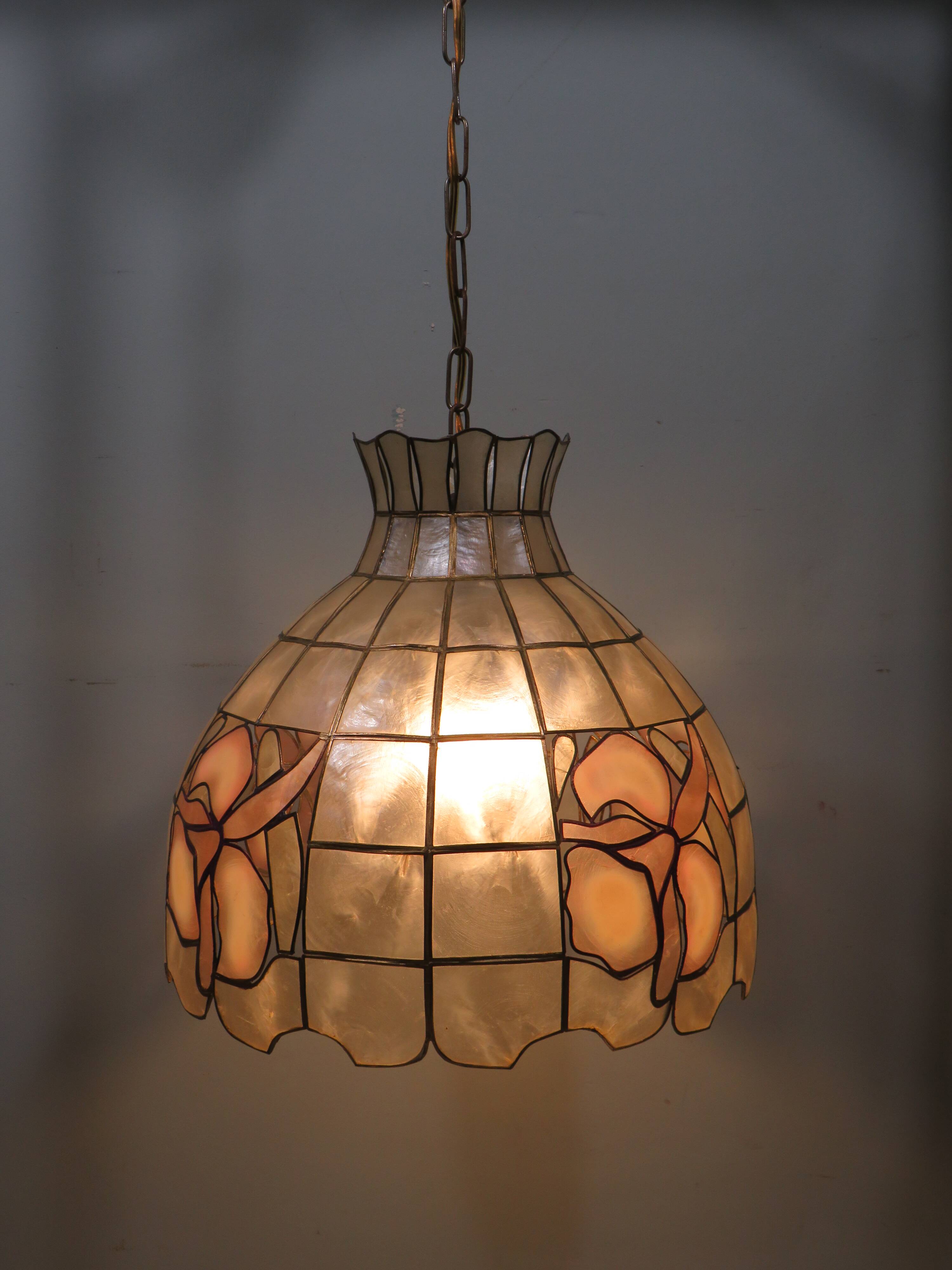 Large vintage capiz pendant light