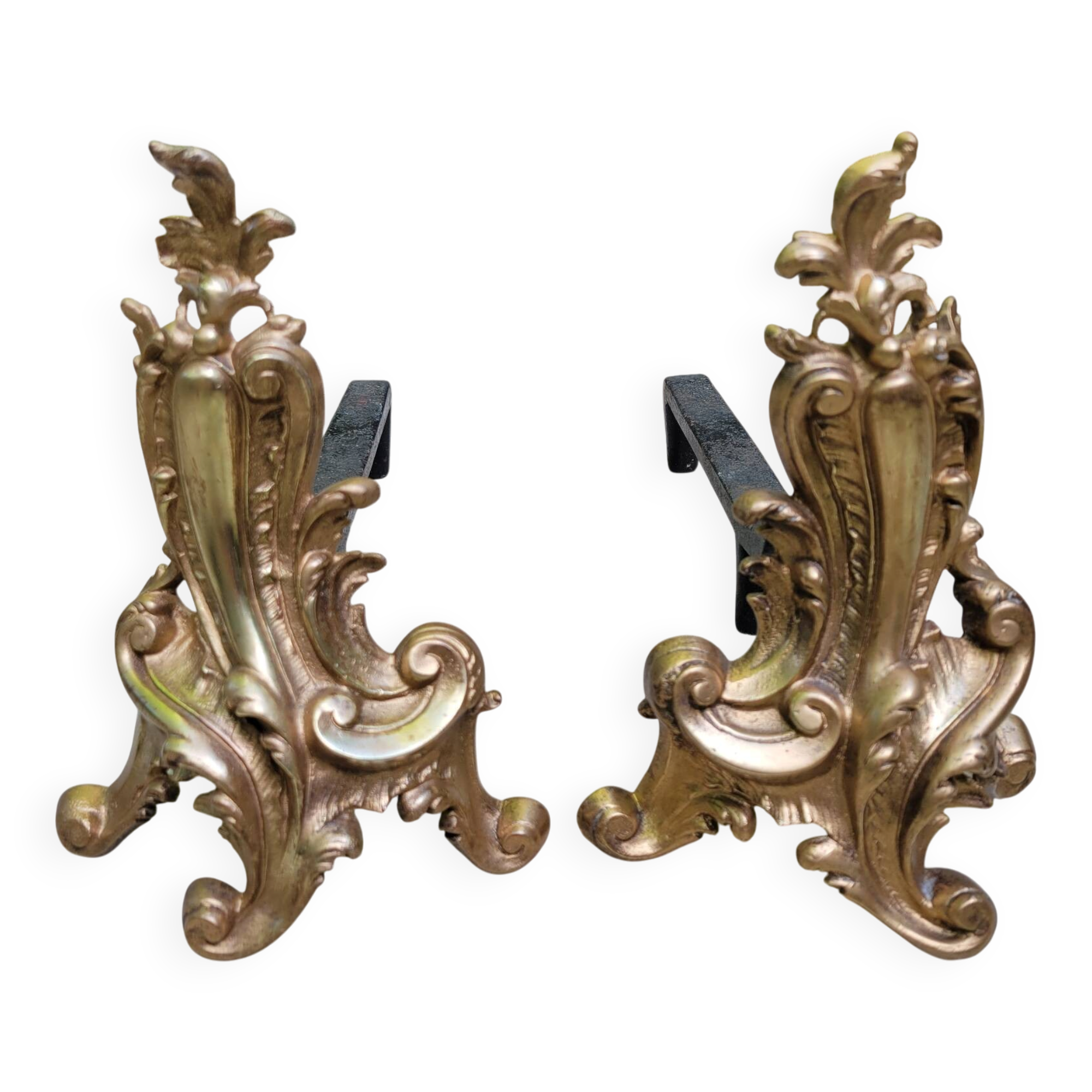 Pair of gilded bronze andirons Louis XV