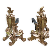 Pair of gilded bronze andirons Louis XV