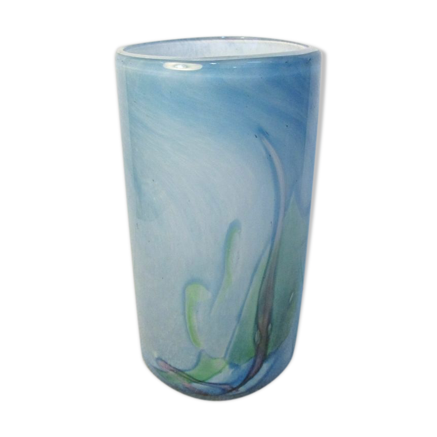 Contemporary cylindrical vase in signed glass paste