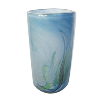 Contemporary cylindrical vase in signed glass paste