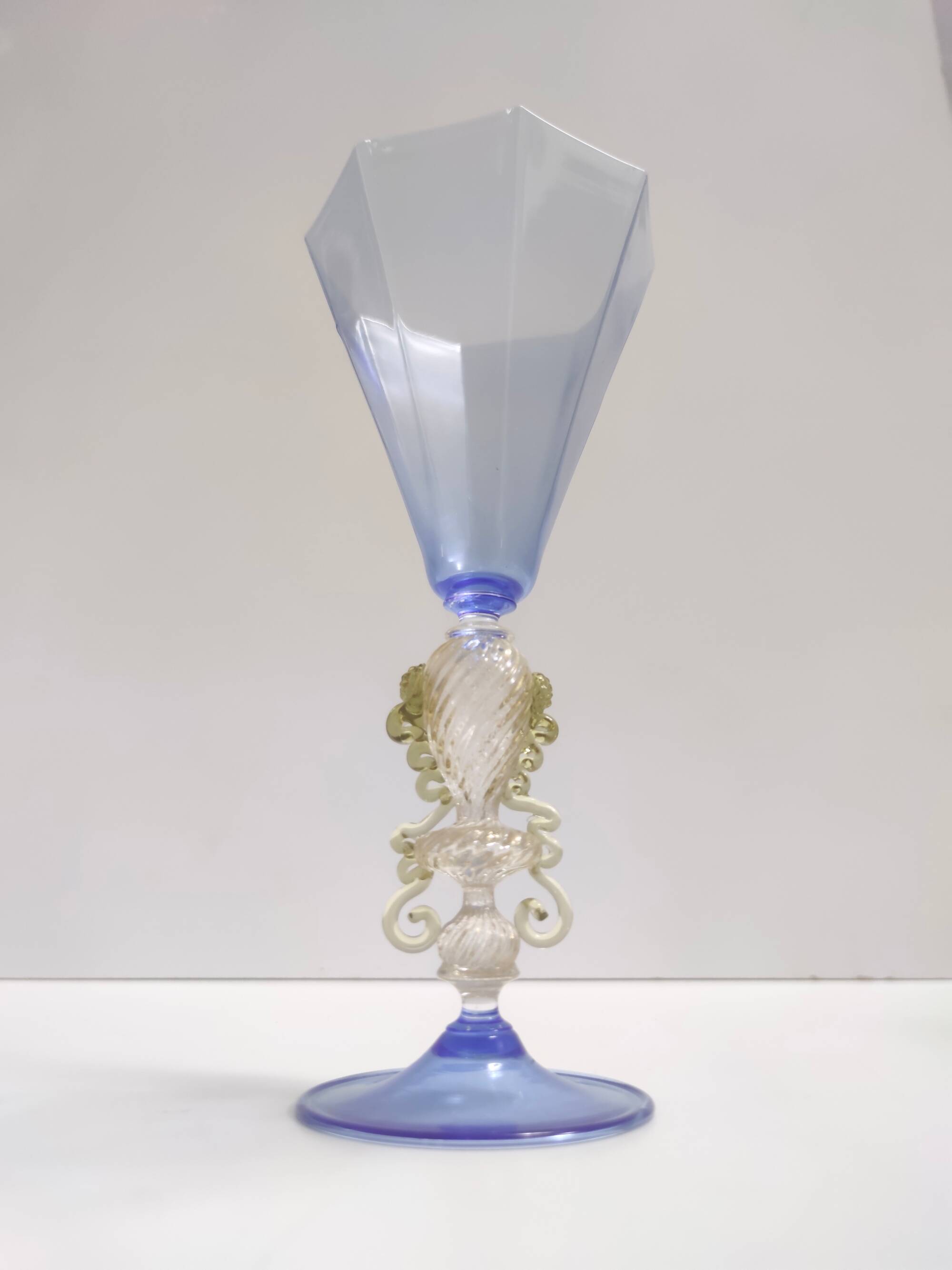 Light Blue Octagonal Murano Glass Goblet "Tipetto", Italy