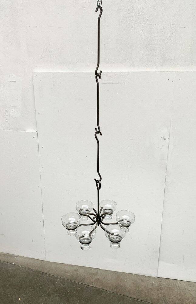 Mid-century metal and glass candle holder suspension from Denmark, 1960s.