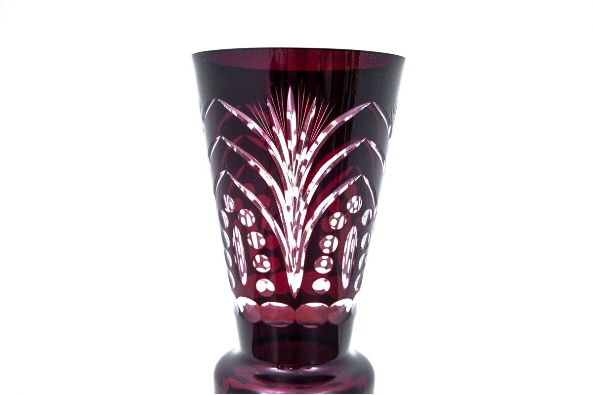 Maroon crystal vase, Poland, 1970s