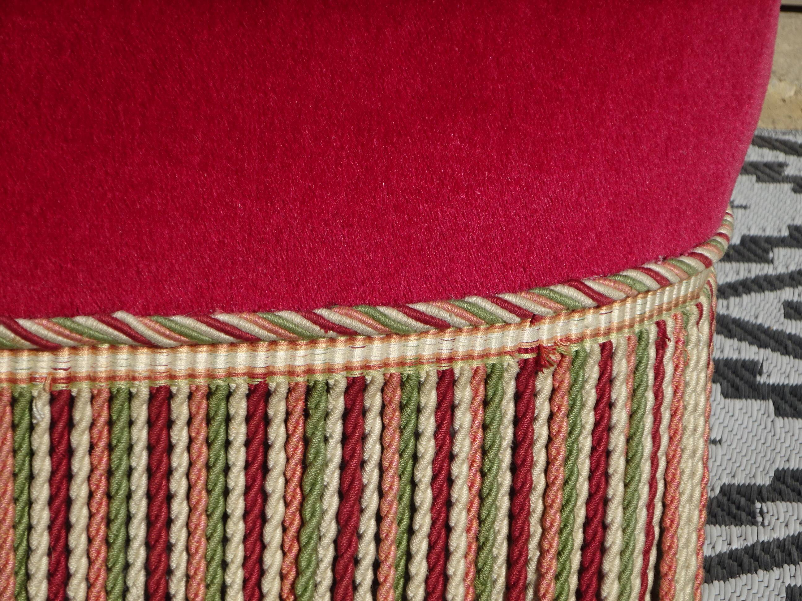 2 antique toad armchairs in red velvet