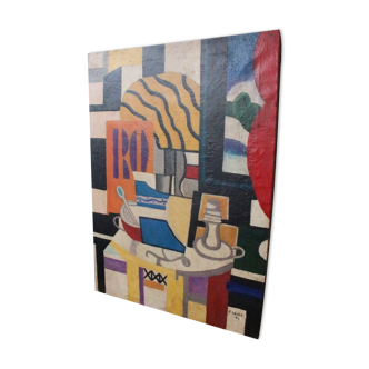Tableau huile sur toile Fernand Léger cubistes peintre français vieux
