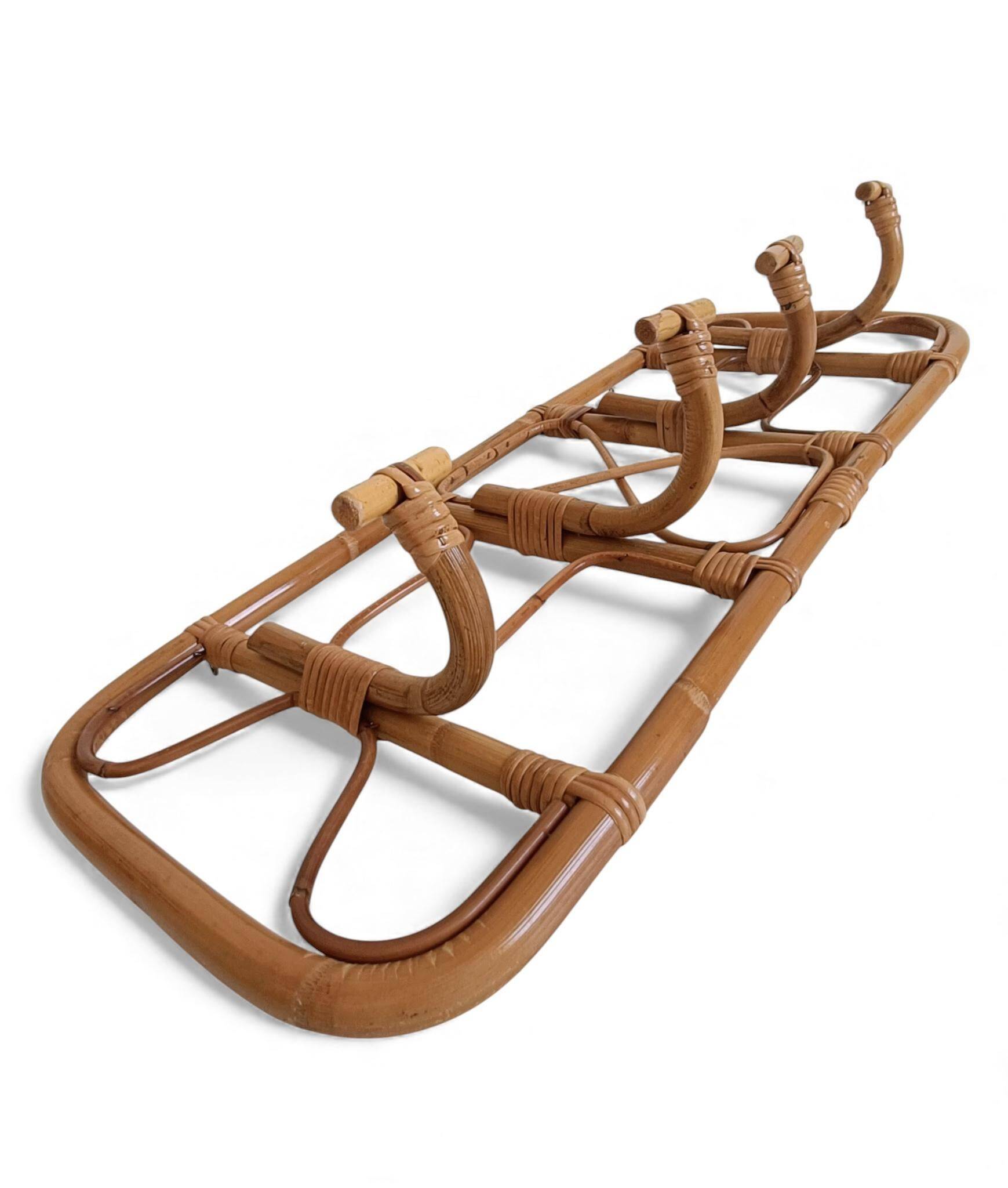 Mid-Century Extra-Large Bamboo & Rattan Coat Rack, Tito Agnoli Style